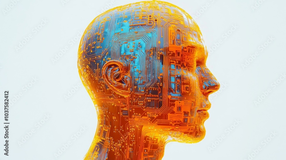Aufkleber a realistic stock image of a human head with a circuit board inside. an engineering concept. a web t