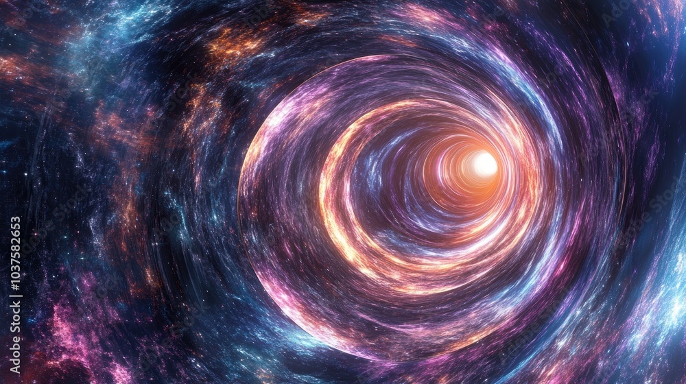 Poster 3d illustration of a cartoon rendering depicting a tunnel or wormhole that connects different univer