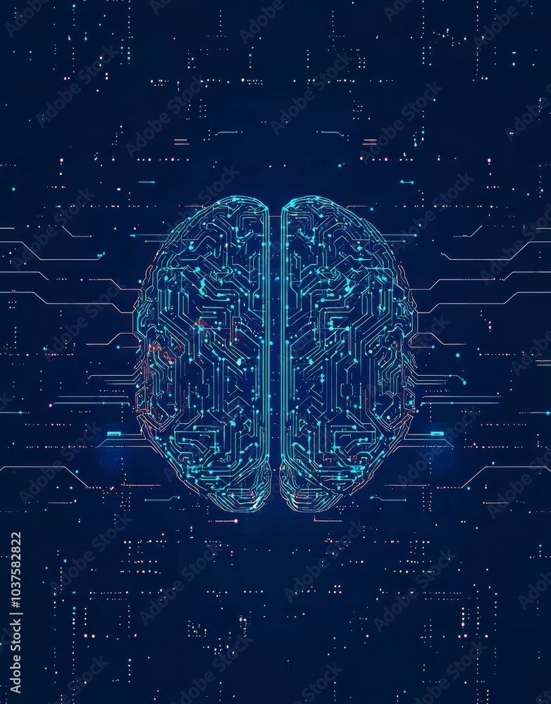 Aufkleber big data, stock market trend, machine learning, and cyber mind dominance concept. human brain outlin