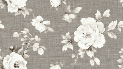 Seamless floral fabric background in muted taupe with light grey cottage pattern Shabby chic woven two tone textile effect featuring a rustic organic all over print