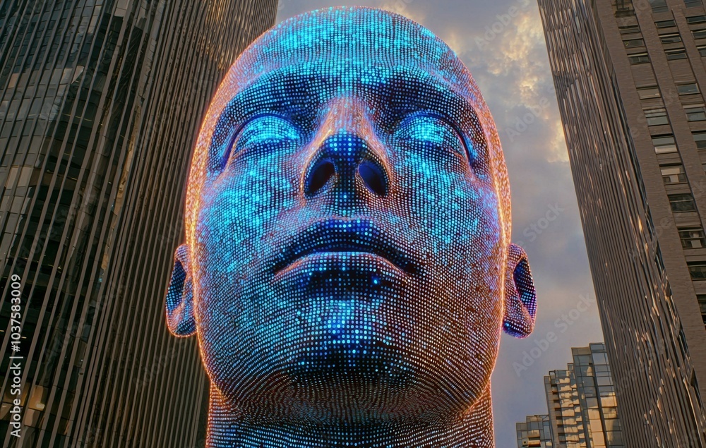 Poster an abstract base for a cyborg and its technology. big data and a learning machine. 3d illustration o