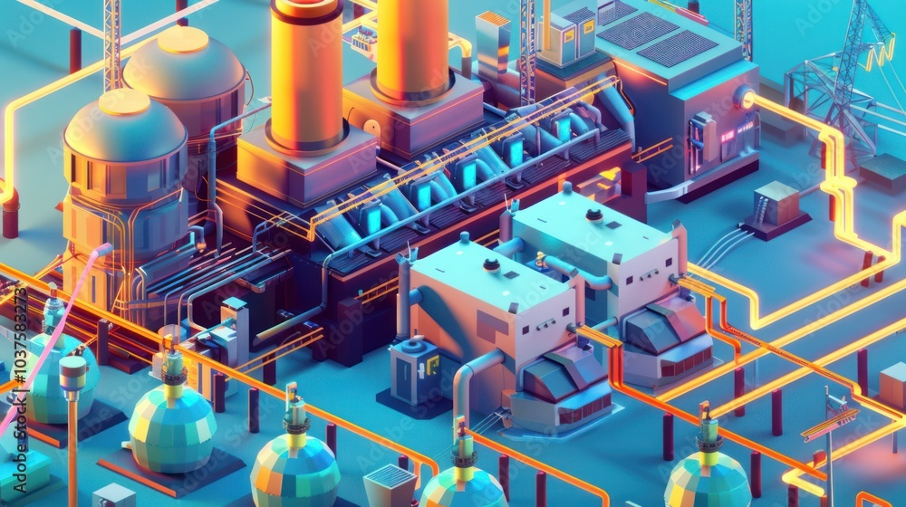 Wall mural industrial power plant illustration