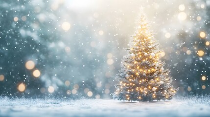 A Decorated Christmas Tree in a Snowy Winter Wonderland