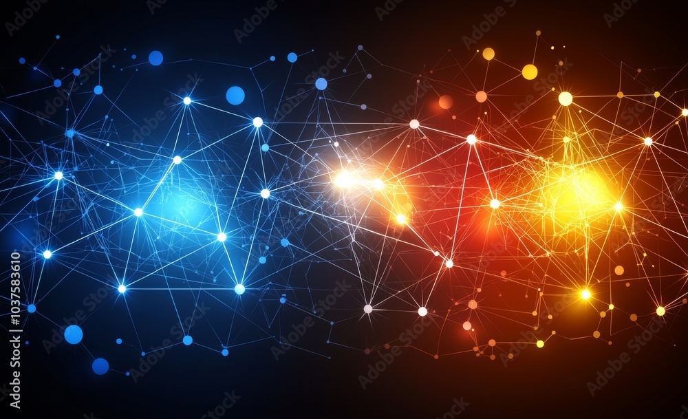 Poster an artificial neural network. big data concept. machine learning. 3d illustration of a polygonal mes