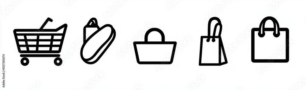 Poster there are 45 outline icons related to shopping. this is a linear icon collection with editable strok