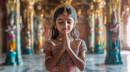 Portrait Girl Praying Temple Hindu