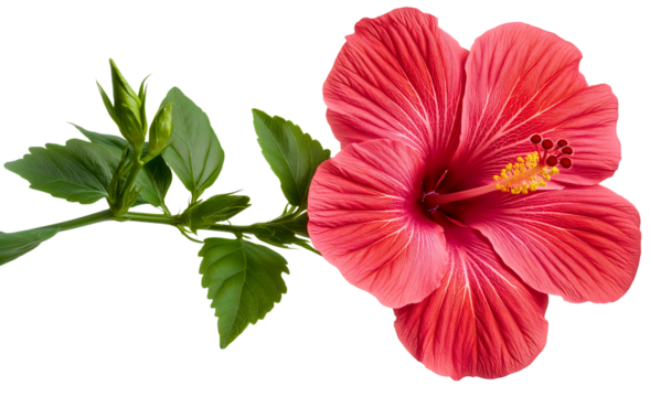 Hibiscus flower isolated, vibrant blossom in full bloom, budding symbol of spring, plant freshness captured in red hue, nature tropical beauty, transparent background - Powered by Adobe