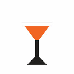 Minimalist Cocktail Glass Drink Icon in Black and Orange