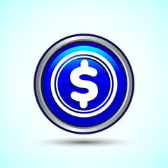 Dollar icon design illustration, Money icon sign for financial apps and websites, Blue Color Round Button Design
