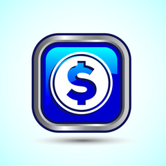 Dollar icon design illustration, Money icon sign for financial apps and websites, Blue Color Square Button Design