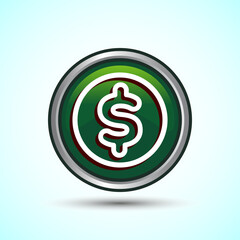 Dollar icon design illustration, Money icon sign for financial apps and websites, Green Color Round Button Design