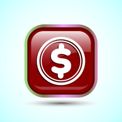 Dollar icon design illustration, Money icon sign for financial apps and websites, Red Color Square Button Design