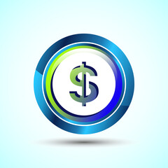 Dollar icon design illustration, Money icon sign for financial apps and websites, Glossy Round Button Design