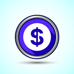 Dollar icon design illustration, Money icon sign for financial apps and websites, Blue Shadow Button Design