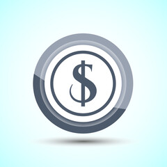 Dollar icon design illustration, Money icon sign for financial apps and websites, Gray Color Button Design