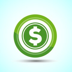 Dollar icon design illustration, Money icon sign for financial apps and websites, Green Color Button Design