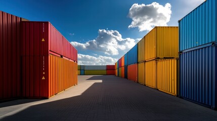 Fototapeta premium Colorful Cargo Containers Under a Sunny Sky