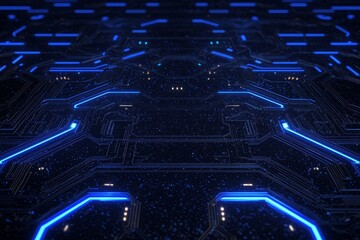 Obraz premium An abstract technology background with neon circuits in blue