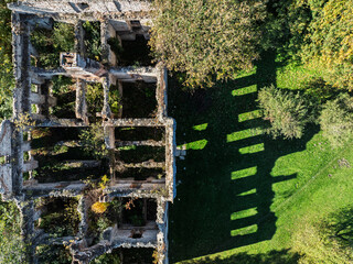 Wlodowice, Poland ruined palace. Aerial drone view of the palace in Wlodowice – ruined palace,...