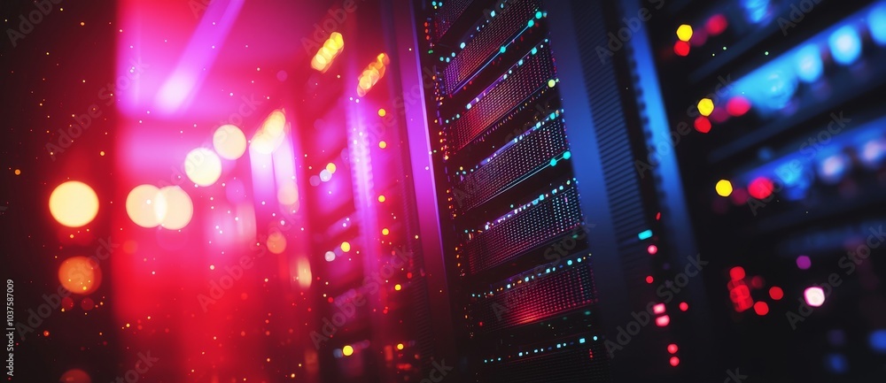 Poster the server room, the cloud storage, and the big database center are examples of a future tech concep