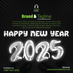 Happy new year 2025 chrome text effect