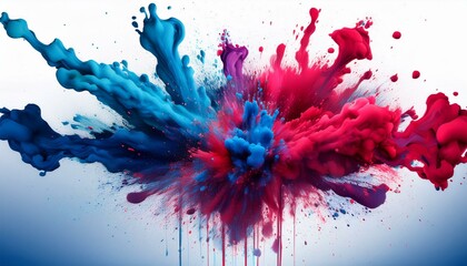 Ink Splatter Chaos An abstract explosion of thick, bold splashes of ink in deep indigo, crimson, and bright teal erupting from a central point, like a paintball hit. 