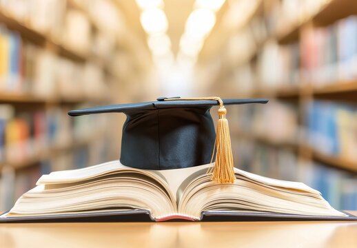 Bachelor of Science graduates with a bachelor of arts degree have an academic stack of B books. They wear a graduation hat along with a tie-dyed intelligence cap and a certificate of education.