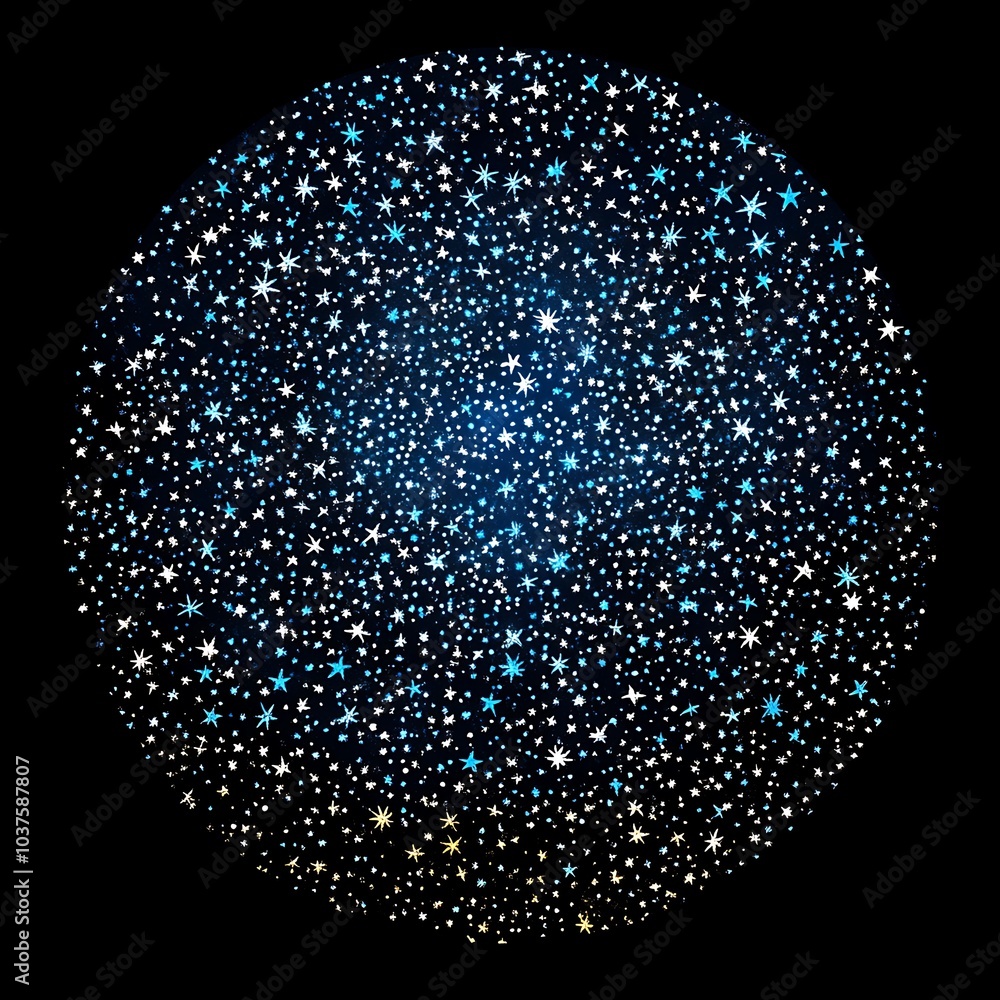 Poster symmetrical blue stars creating circle on black canvas image