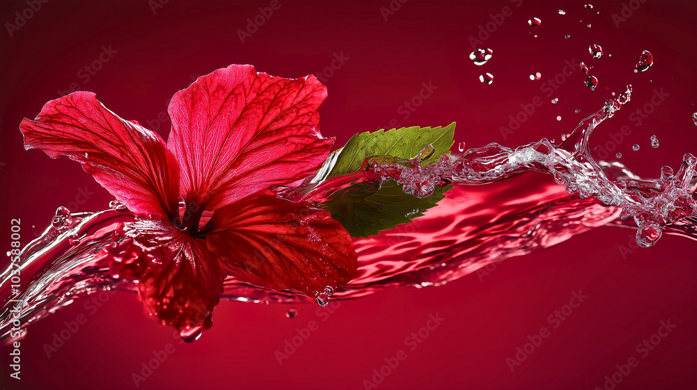 Canvas Prints Hibiscus steeps into tea, red drink creates dramatic splash, beverage stays fresh and healthy, juice meets liquid in perfect harmony, food delight