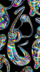 3d render, abstract liquid glass shapes, isolated on black background