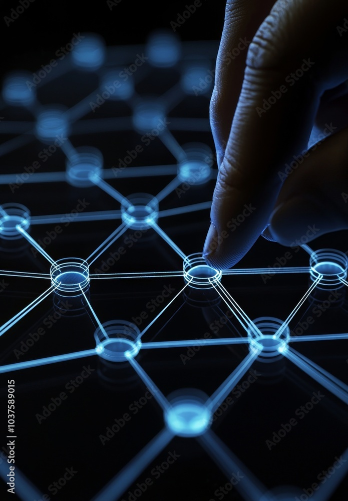 Aufkleber the businesswoman is using a flying network connection to render 3d images