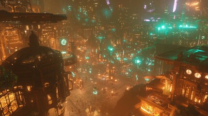 Extraterrestrial Metropolis: A Vibrant Alien Cityscape with Diverse Species and Unique Architecture under Cinematic Light