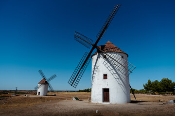 Spanish windmills in Mota del Cuervo, Cuenca, Castilla la Mancha, Spain