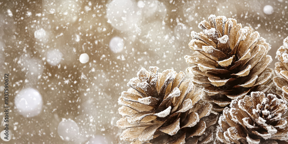 Poster beautiful scene of a pine tree covered in snow. the snow is falling gently on the branches, creating