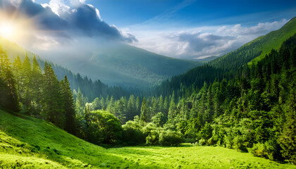 新緑の森の風景
