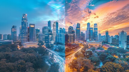Obraz premium A cityscape with a focus on innovation and technology, high-tech buildings, and advanced infrastructure