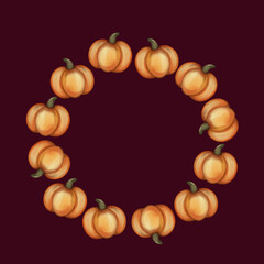 Golden Autumn Harvest Wreath: A Delicate Mix of Leaves, Flowers, and Acorns Celebrating Fall's Beauty - Perfect for Prints, Greeting Cards, Gift Wrap, and Fabric Patterns