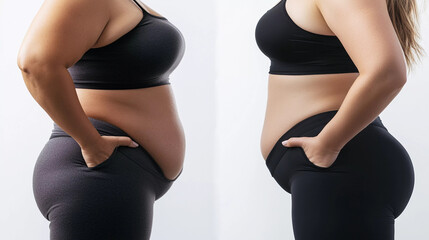 Fototapeta premium Close Up of fat woman abdomen isolated on white background