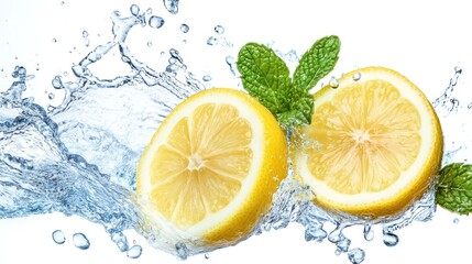 Lemons and Mint in Water Splash