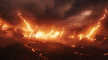 Epic Battle Scene: Clashing Armies in Stormy Battlefield with Cinematic Lightning - Ultra-Detailed War Photo Capturing Chaos and Conflict