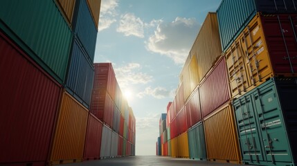 Stacks of Colorful Shipping Containers