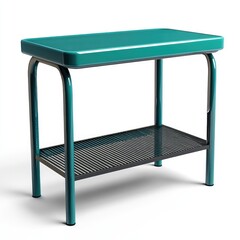Modern Teal Metal Table with Sleek Design and Lower Shelf for Stylish Home or Office Decor