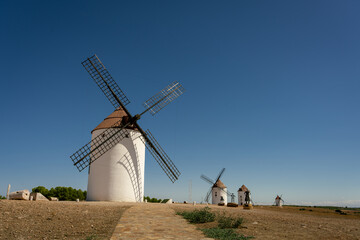 Spanish windmills in Mota del Cuervo, Cuenca, Castilla la Mancha, Spain