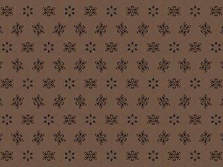 Seamless pattern featuring a delicate and intricate design of black stars and circles on a brown background.