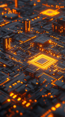 Obraz premium Futuristic ai circuit board with glowing elements in a vertical composition