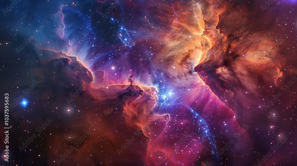 Wall mural nebula and stars in deep space, with a vibrant mix of colors and cosmic dust
