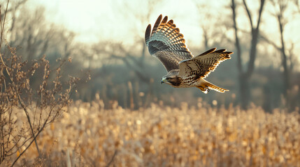 Fototapeta premium A hawk soaring above the mountains