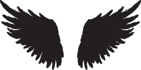 Angel wings vector silhouette, wings isolated on white background, fill with black color, shadow idea