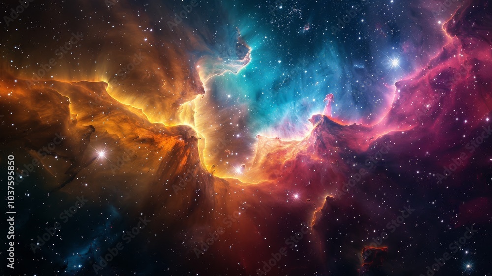 Wall mural nebula and stars in deep space, with a vibrant mix of colors and cosmic dust