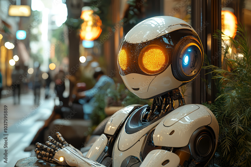 Poster a robot powered by ai assisting elderly individuals with daily tasks, improving their quality of lif